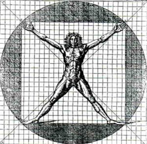 Virtruvian Man, based on Vitruvius' writings