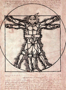 Fan art of Leonardo in the Vitruvian Man pose